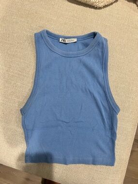 ZARA Sky-Blue Ribbed Crop Tank